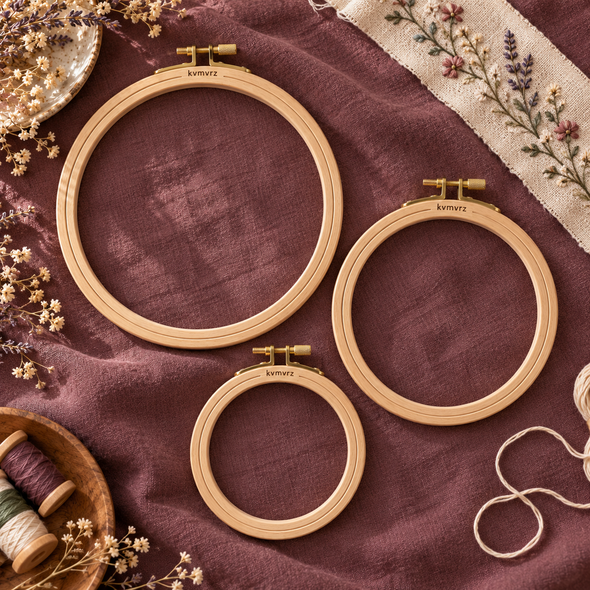 kvmvrz Beech Embroidery Hoop Trio — alternate detail