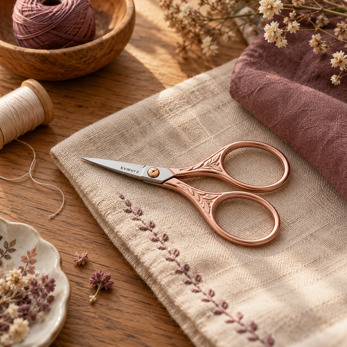 kvmvrz Rose-Gold Embroidery Scissors — lifestyle scene