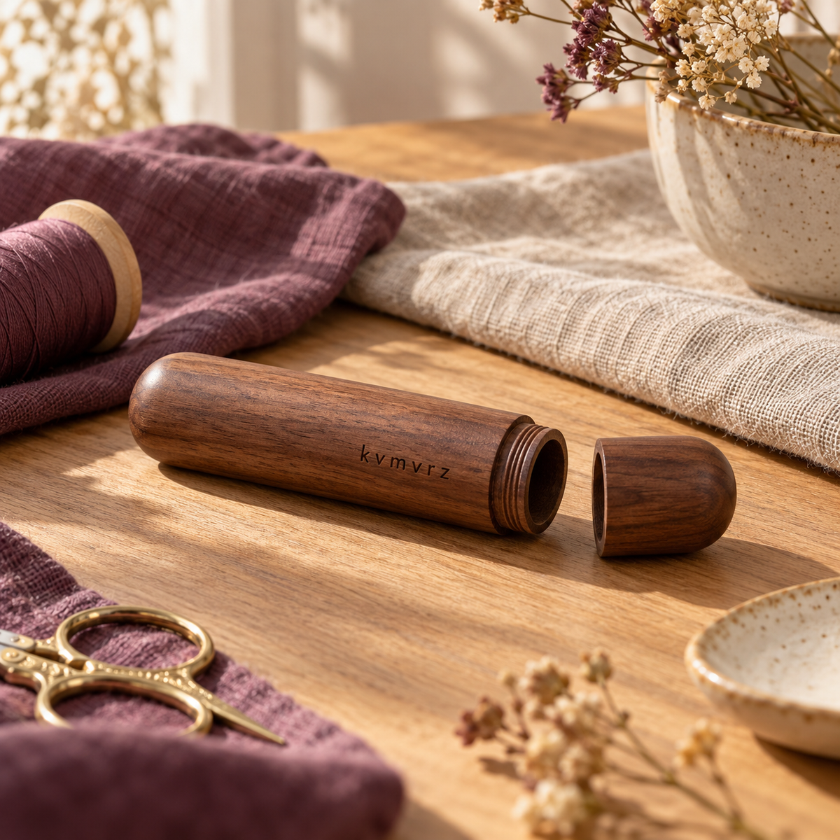 kvmvrz Wooden Hand-Sewing Needle Case — lifestyle scene
