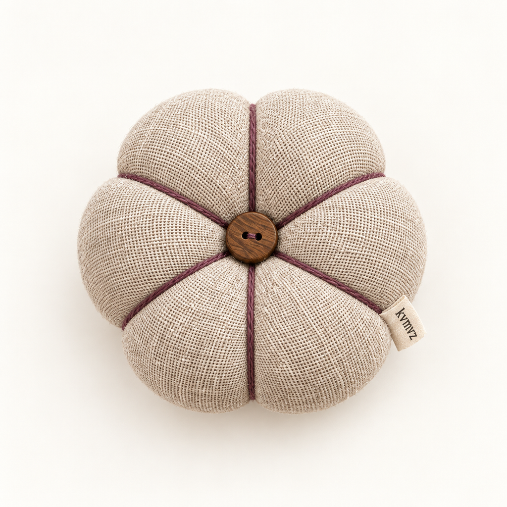 kvmvrz Linen Pumpkin Pincushion — studio view