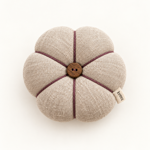 kvmvrz Linen Pumpkin Pincushion — studio view