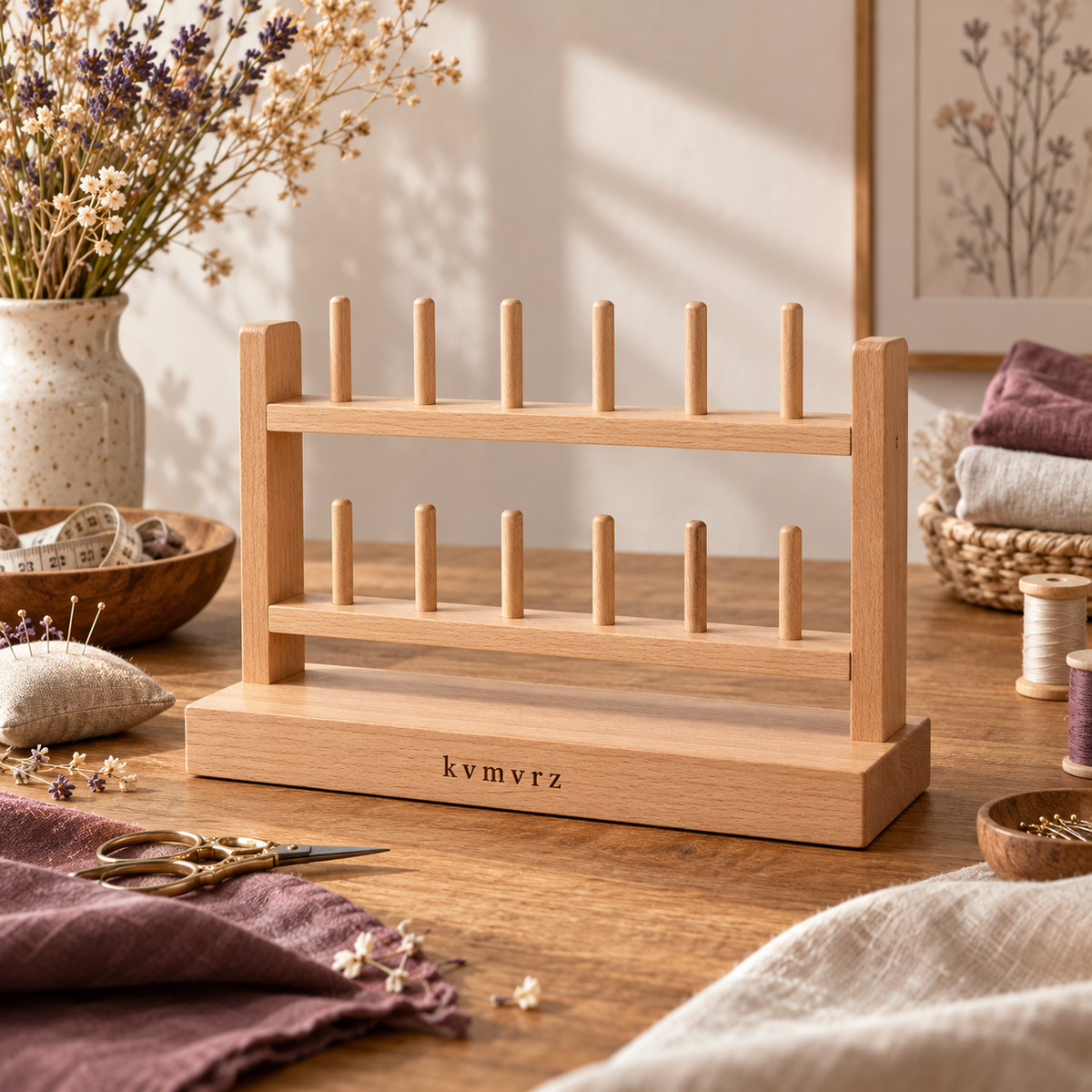 kvmvrz Wooden Thread Spool Stand — lifestyle scene